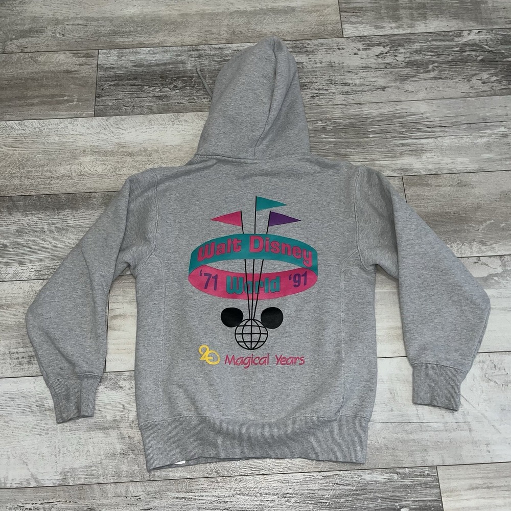 Disney Parks WDW Vault Collection 20th Anniversary Pullover Hoodie XS Gray Stain